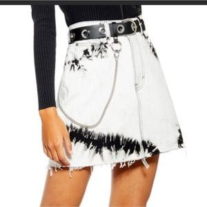 Cream and black tie dye Top shop frayed hem jean skirt size 6